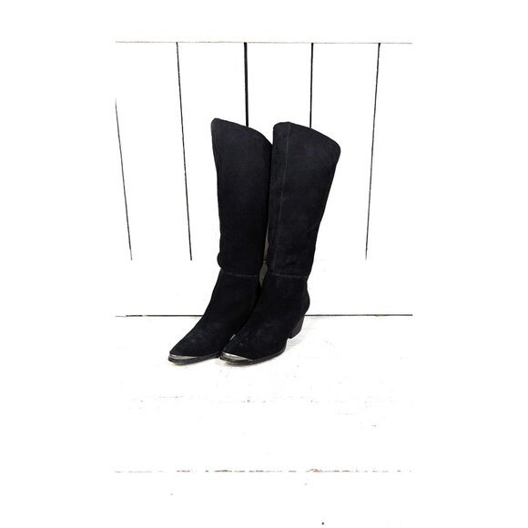 90s vintage black suede leather slouchy western metal tip boots - Picture 1 of 8